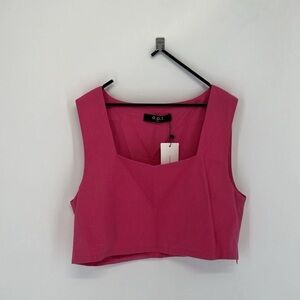 O.P.T Linen Blend Square Neck Vintage Inspired Boxy Cropped Blouse Tank Sz L